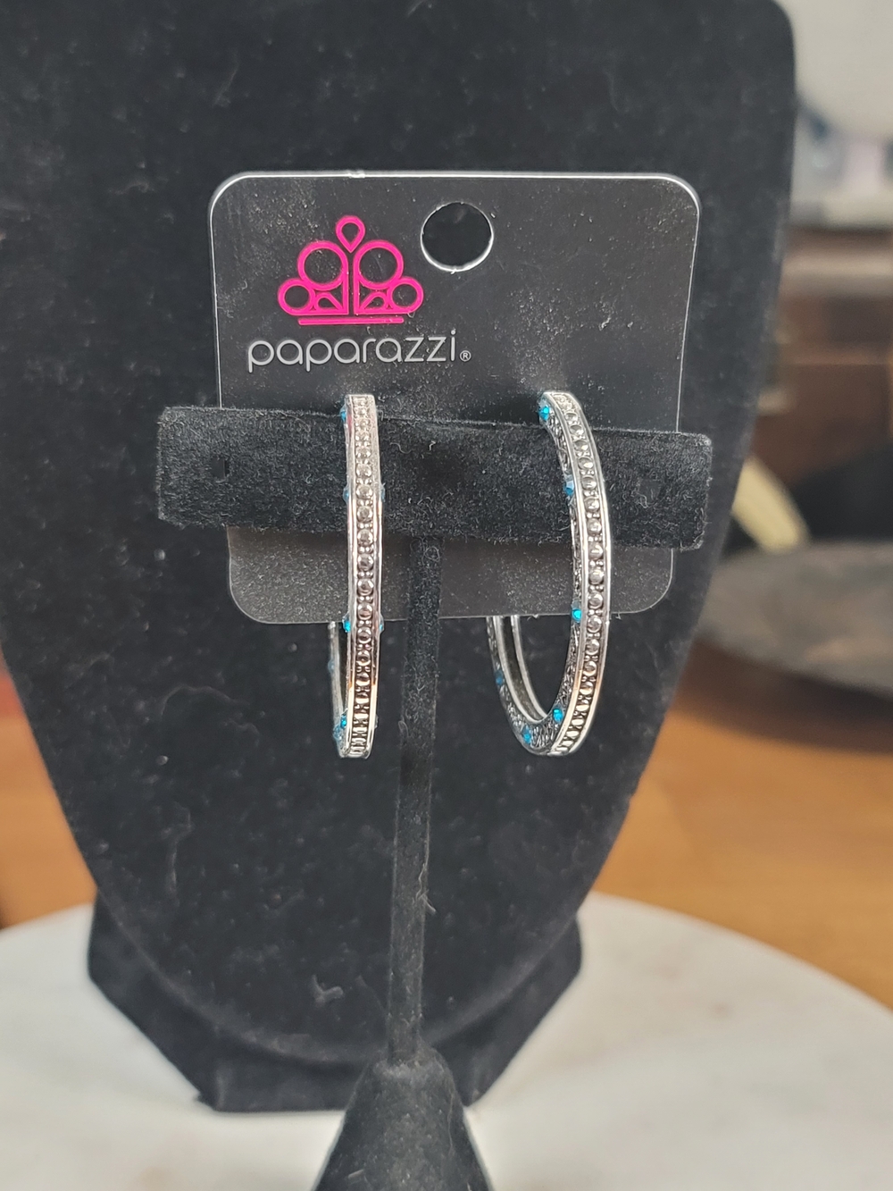 Paparazzi Silver Hoop Earrings with Teal Accents